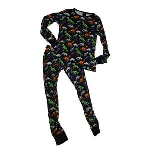 Hyde & Eek Halloween Dino Skeleton Pajama Set Women's XS Black Glow Bones Sleep‎